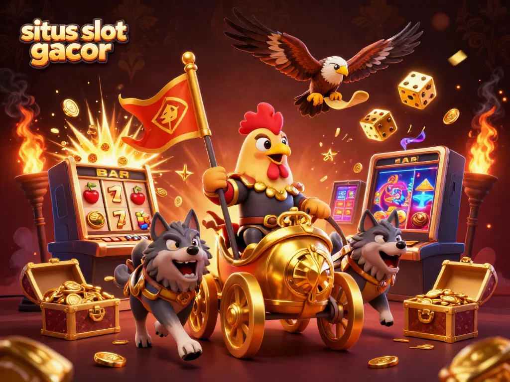 Experience situs slot gacor with a dynamic scene of a golden war chariot and vibrant slot elements.