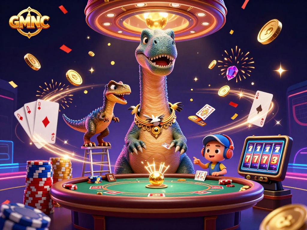 Experience dynamic poker gameplay with GMNC featuring a giant brontosaurus and clever raptor.
