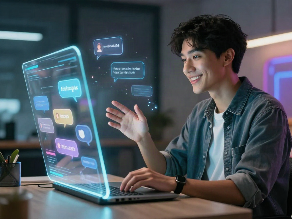 Engaging ai porn chat in futuristic setting with vibrant tech interface