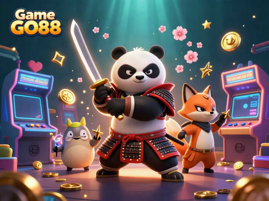 Engage with Game GO88, featuring a vibrant 3D scene of unique characters and gaming elements.