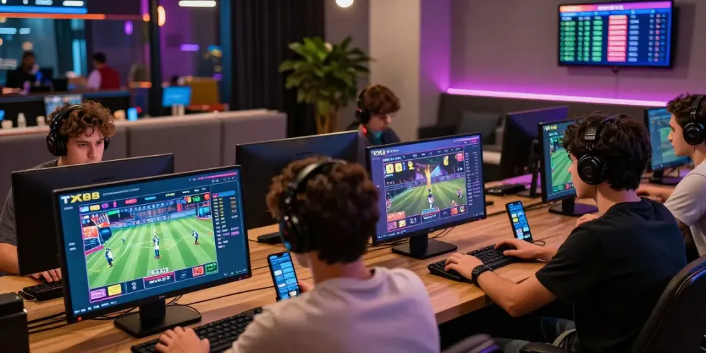 Players enjoying a thrilling TX88 online betting experience with vibrant graphics and modern devices.