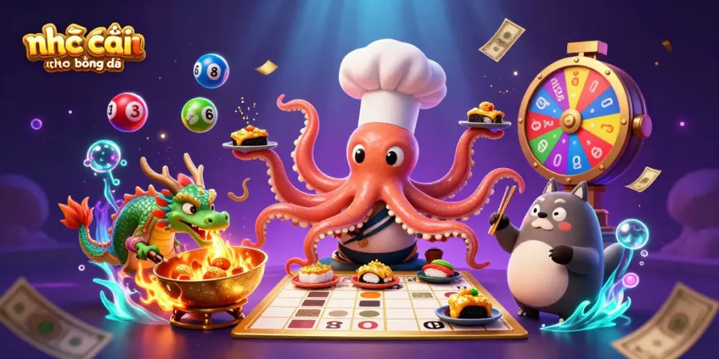 Experience the excitement of nhà cái trực tuyến uy tín cho bóng đá with vibrant 3D characters and dynamic lottery game elements.