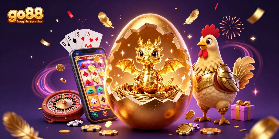 Experience the excitement of go88 trang chu chinh thuc with a golden dragon, poker chips, and slot games in action.