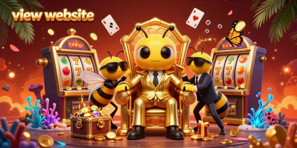 Spin the slots and win big with the joyful bumblebee mob boss in this lively casino illustration!